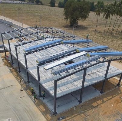 HDG Bangunan Konstruksi Logam Gudang Prefabrikasi Bangunan Kantor Kerangka Baja